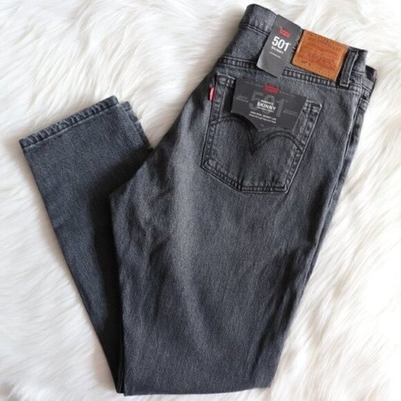 NEW Levi's 501 High Rise Skinny Dark Grey Cropped Jeans Size 32 - Picture 1 of 6